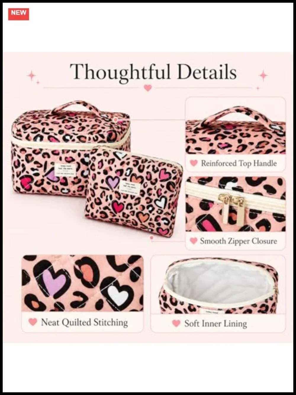 3-Piece Quilted Cotton Makeup Bag Set, Travel Toiletry Organizer for Women